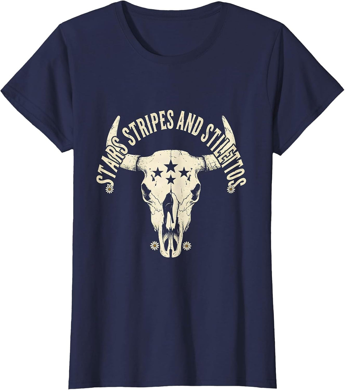 Women's Stars Stripes and Stilettos Patriotic Design T-Shirt - Navy Blue