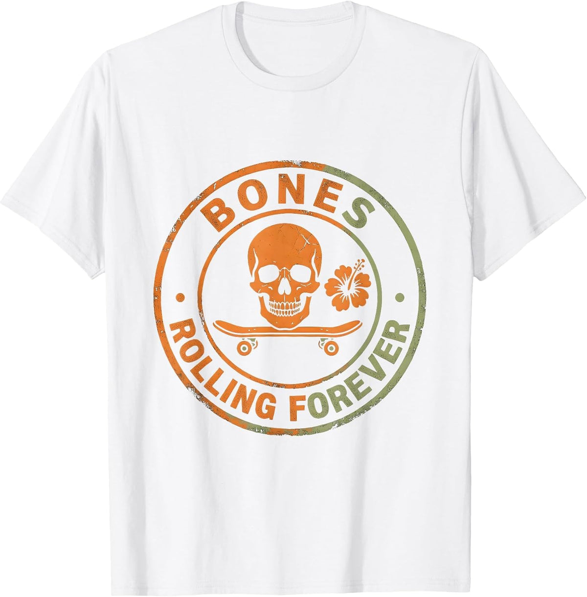 Men's Skeleton Skateboarding Bones Rolling Forever Design T-Shirt - White