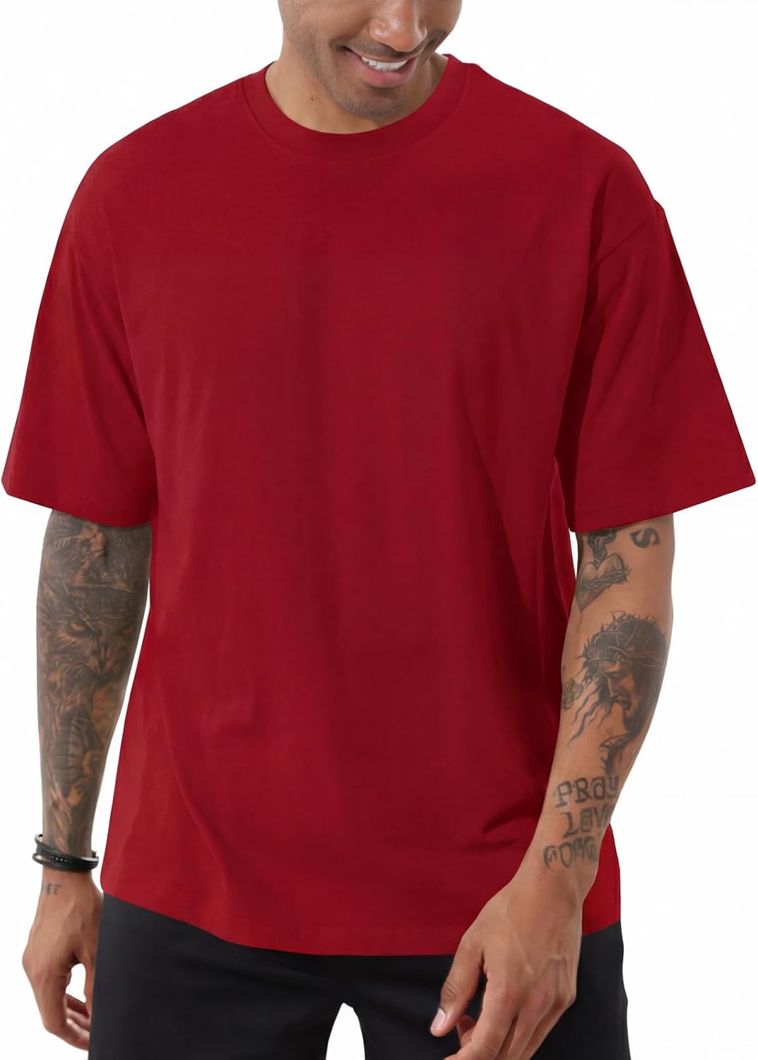 Opomelo Men's Fashion Oversized T-Shirts Casual Short Sleeve Tshirts - Wine Red