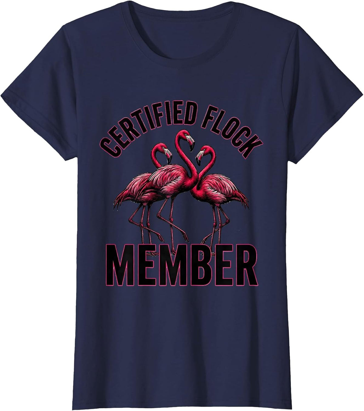 Women's Certified Flock Member Flamingo Lover Summer Vacation T-Shirt - Navy Blue