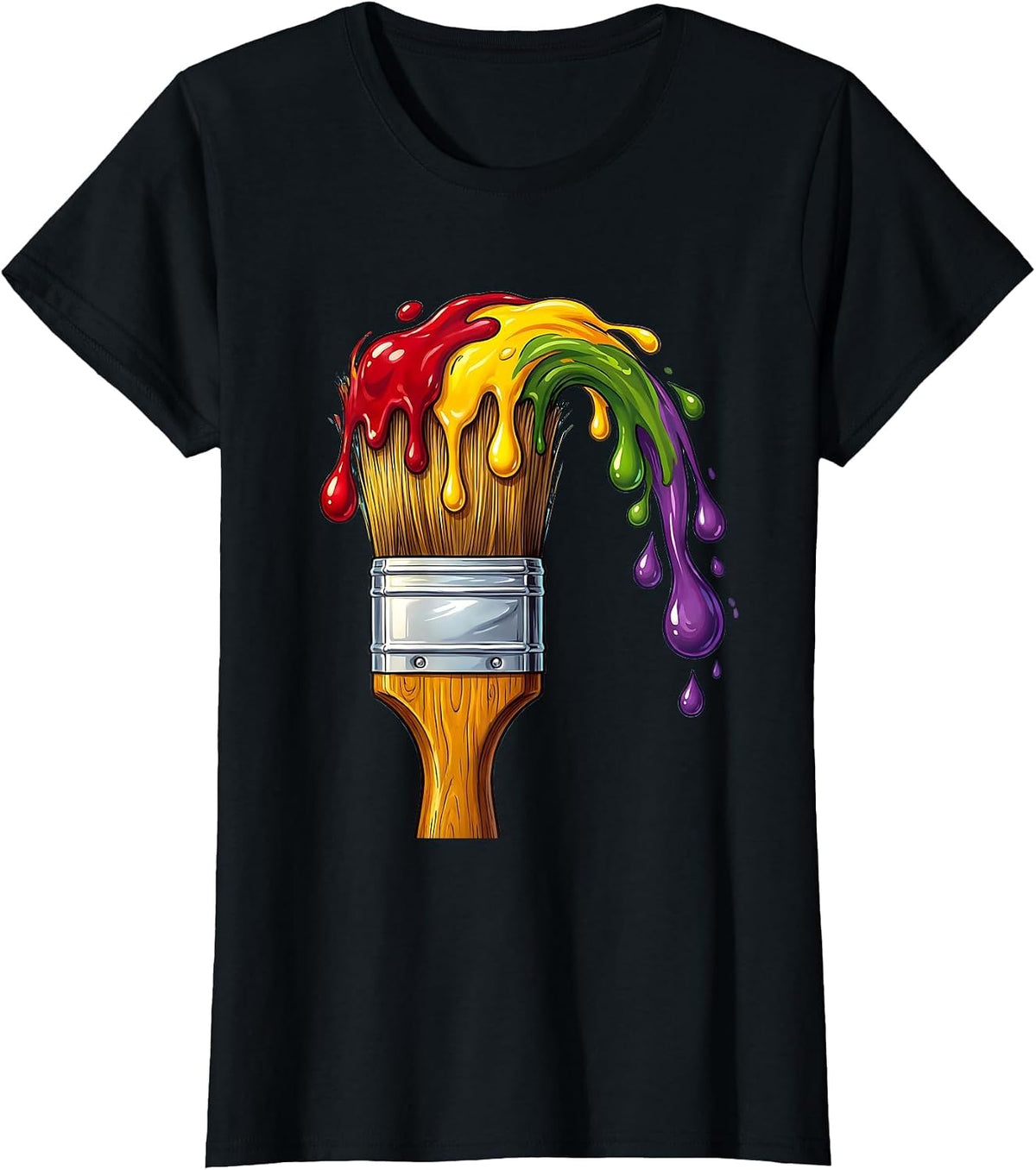 Pre K Teacher Rainbow Paintbrush Art Design T-Shirt - Black
