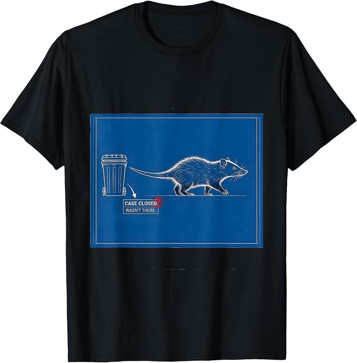 Men's Case Closed Wasn't There Technical Blueprint Opossum Meme T-Shirt - Black