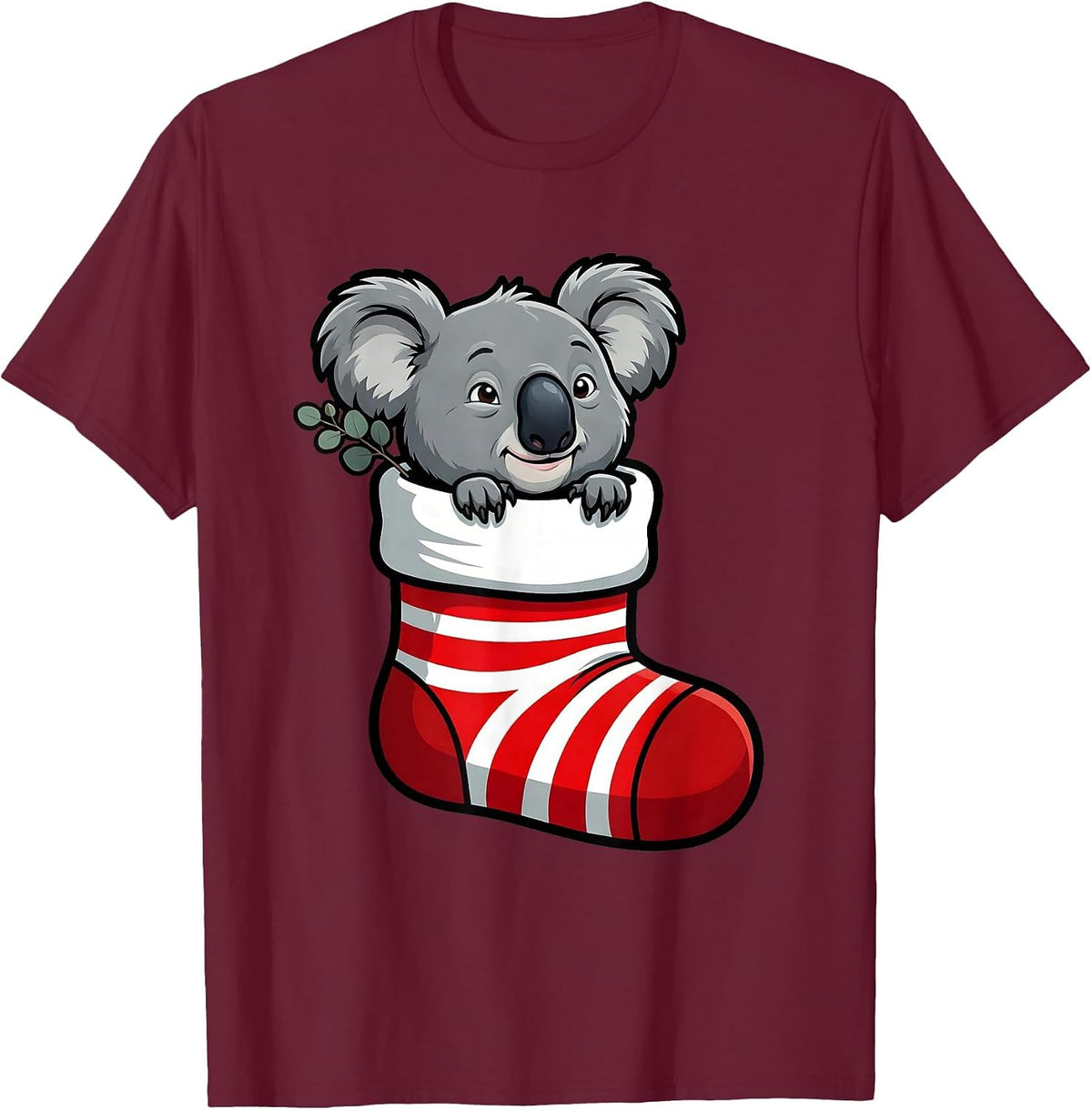 Men's Cheeky Koala Christmas Stocking Cartoon Cute Animal Lover T-Shirt - Burgundy