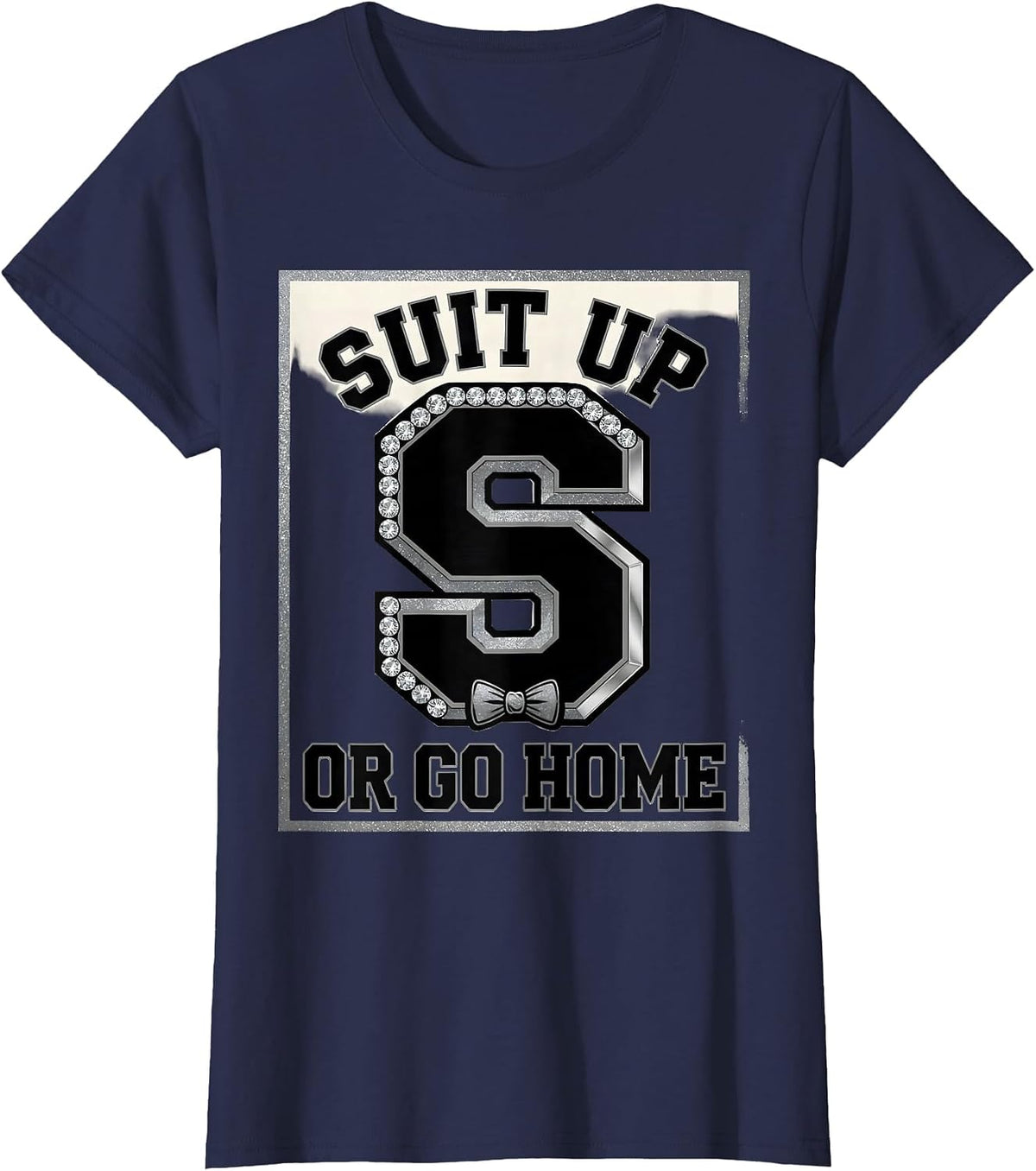 Women's Suit Up Or Go Home Tuxedo Graphic Design T-Shirt - Navy Blue