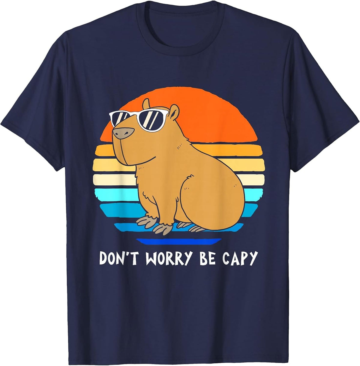 Retro Rodent Funny Capybara Dont Be Worry Be Capy T-Shirt - Navy Blue