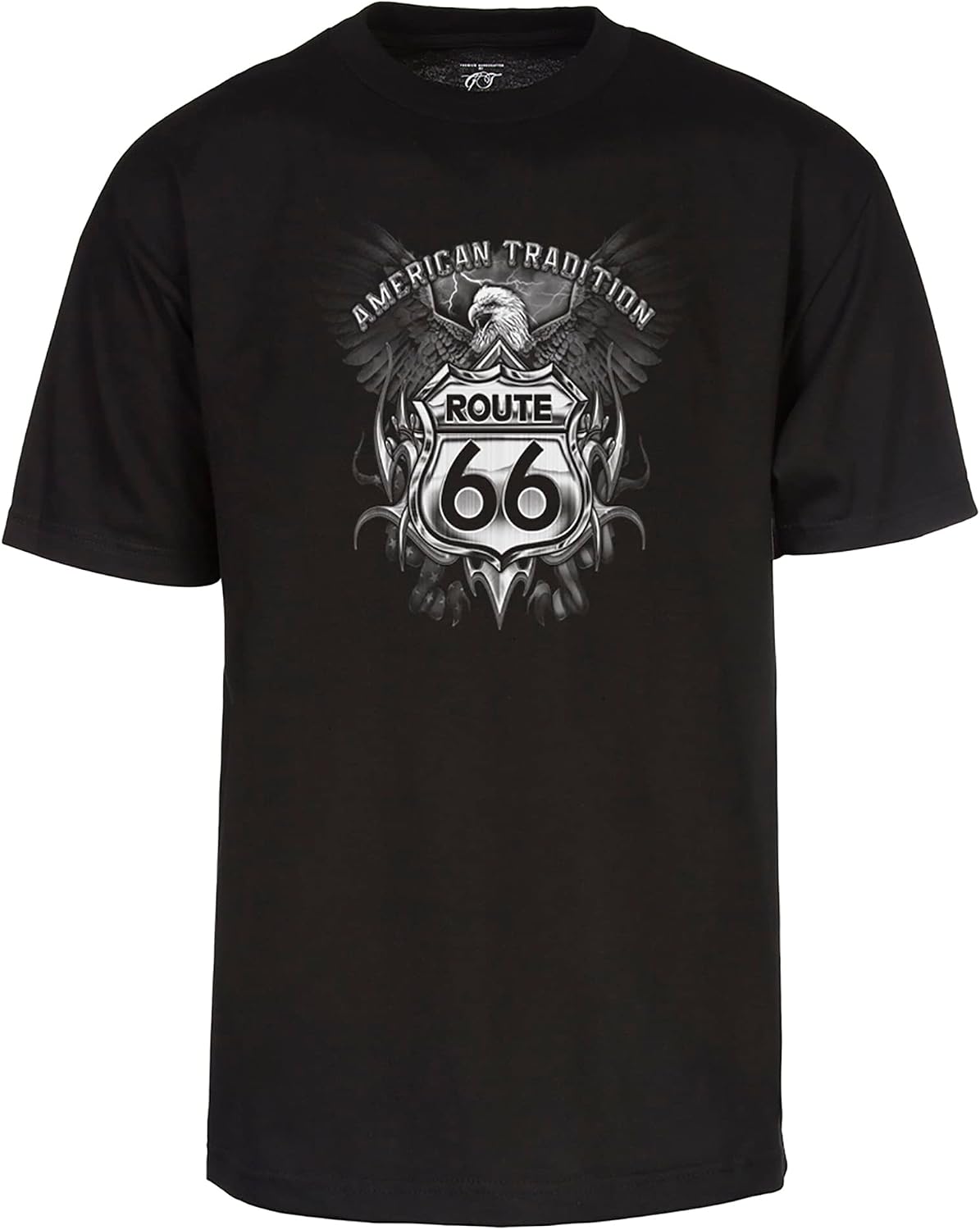 Mens Route 66 Tshirt - American Tradition USA Bald Eagle Shirt Black - Black