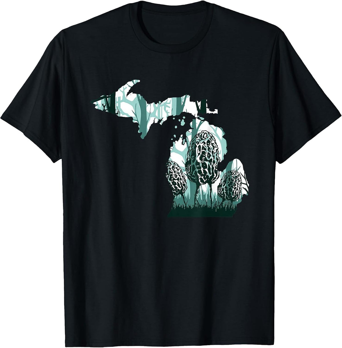 Michigan Map Morel Mushroom Hunting Shrooming Morels Fungi T-Shirt - Black