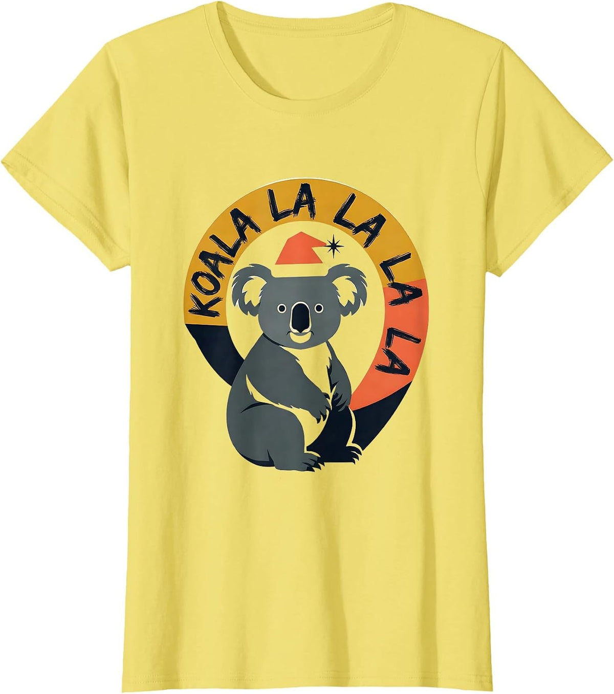Women's Koala La La La La Midcentury Modern Christmas Pun Koala T-Shirt - Lemon Yellow
