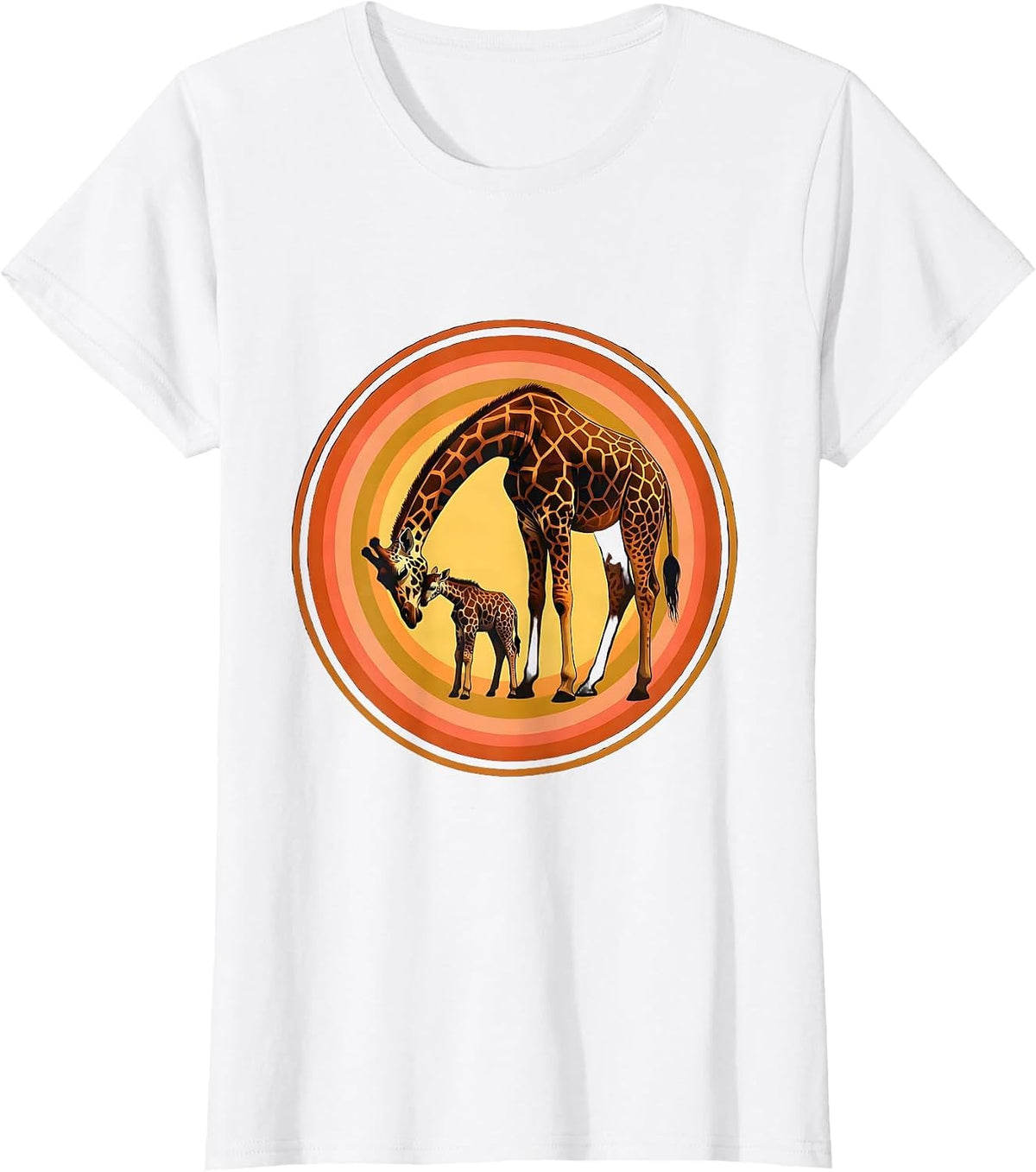 Women's Mother Giraffe and Cub Tender Moment Illustration T-Shirt - White