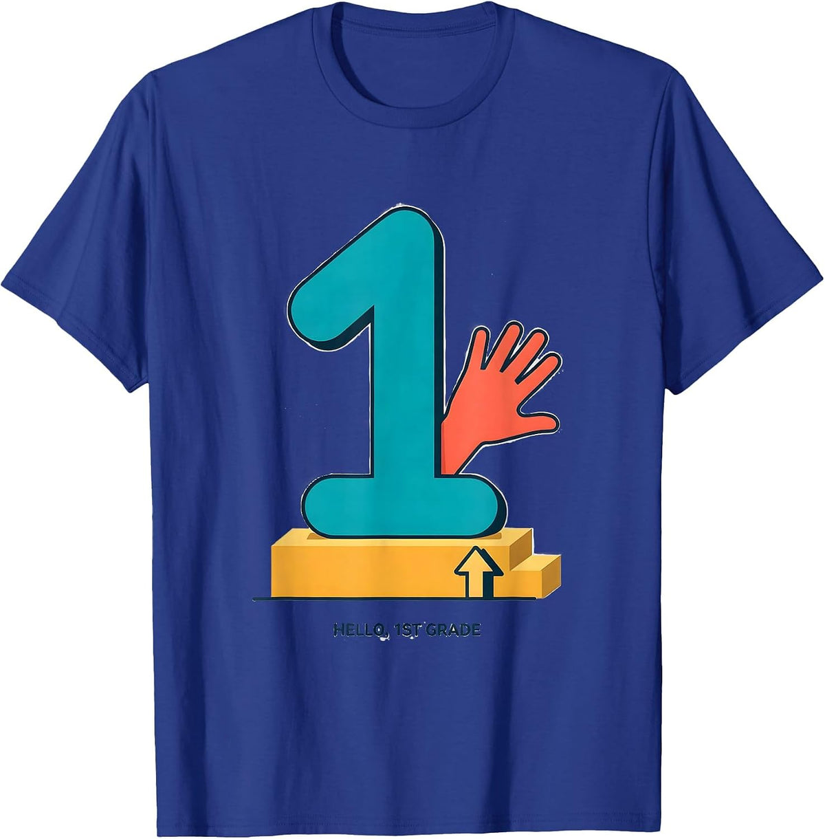Hello, 1st Grade Flat Vector Back To School Student Teacher T-Shirt - Royal Blue