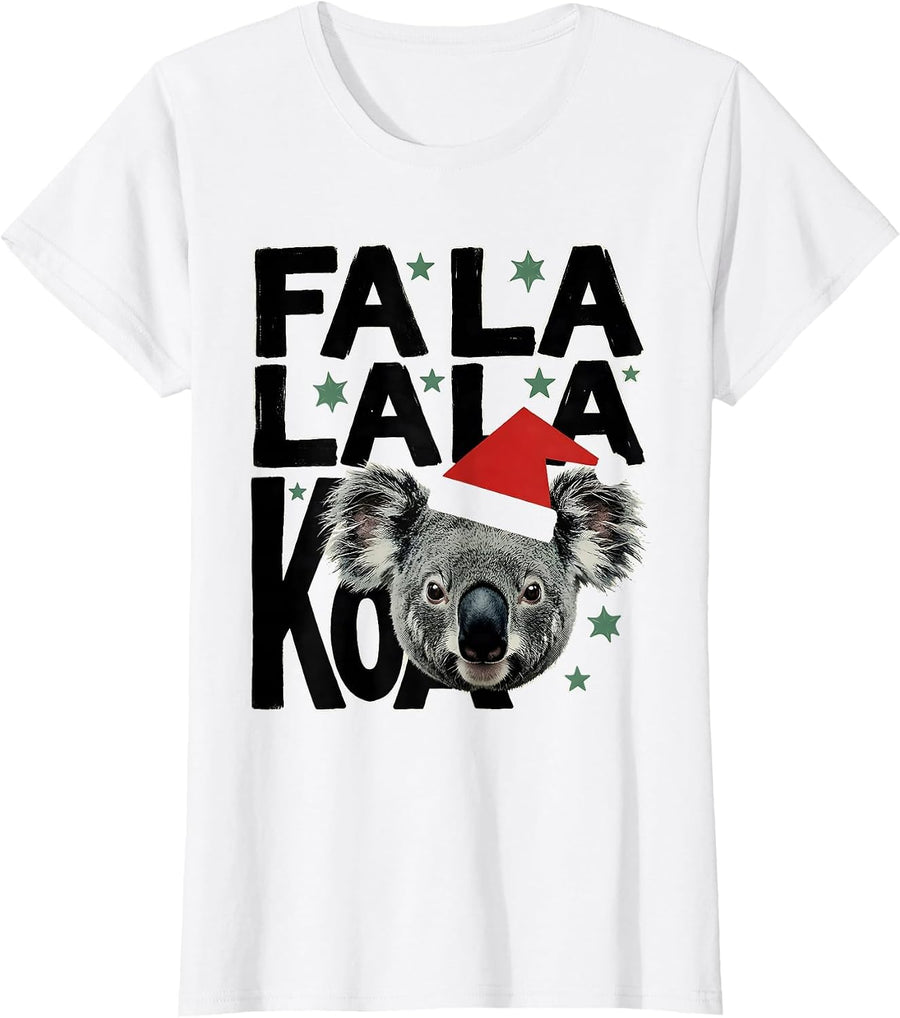 Women's Fa La La La La Koala Funny Koala Lover Christmas Pun Humor T-Shirt - White