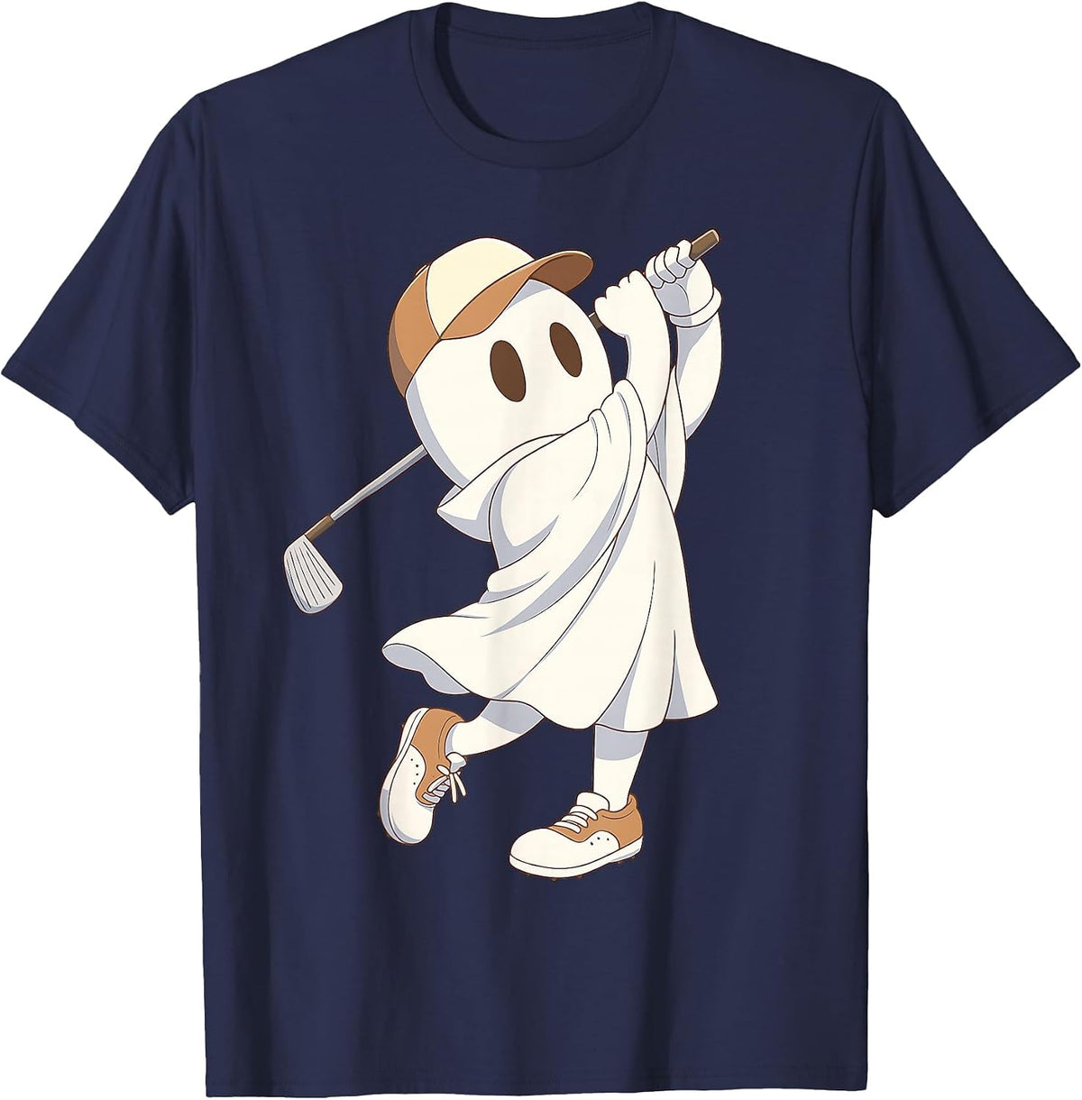 Funny Golf Costume Halloween Ghost Playing Graphic T-Shirt - Navy Blue