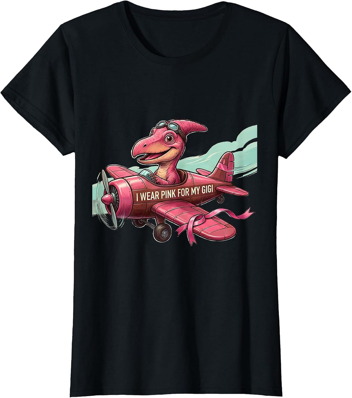 Women's I Wear Pink For My Gigi Dinosaur Breast Cancer Awareness T-Shirt - Black