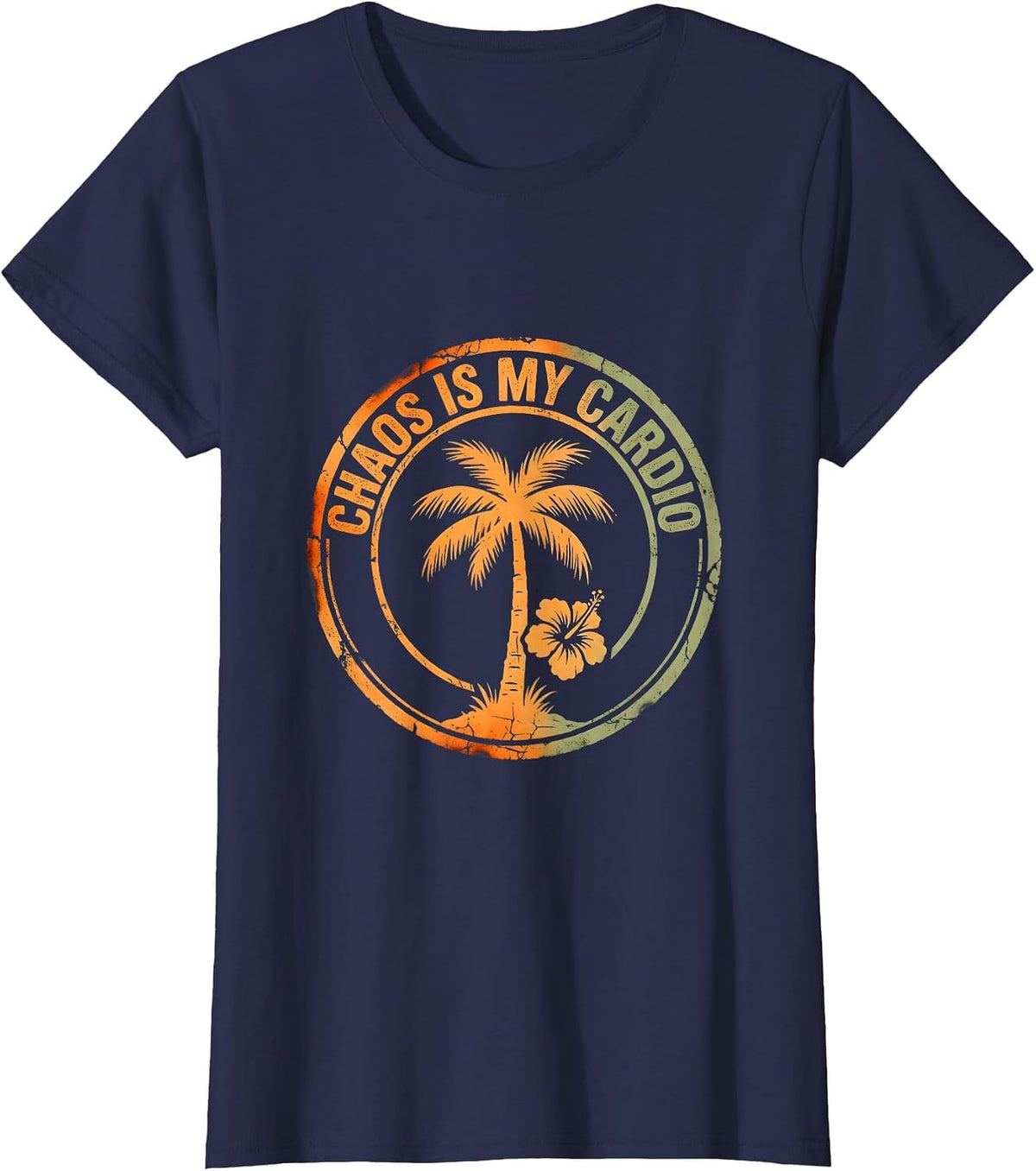 Women's Chaos Is My Cardio Chaos Coordinator Design T-Shirt - Navy Blue