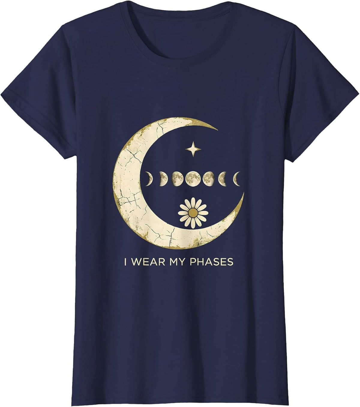 Women's I Wear My Phases Boho Celestial Moon Phase Astronomy T-Shirt - Navy Blue