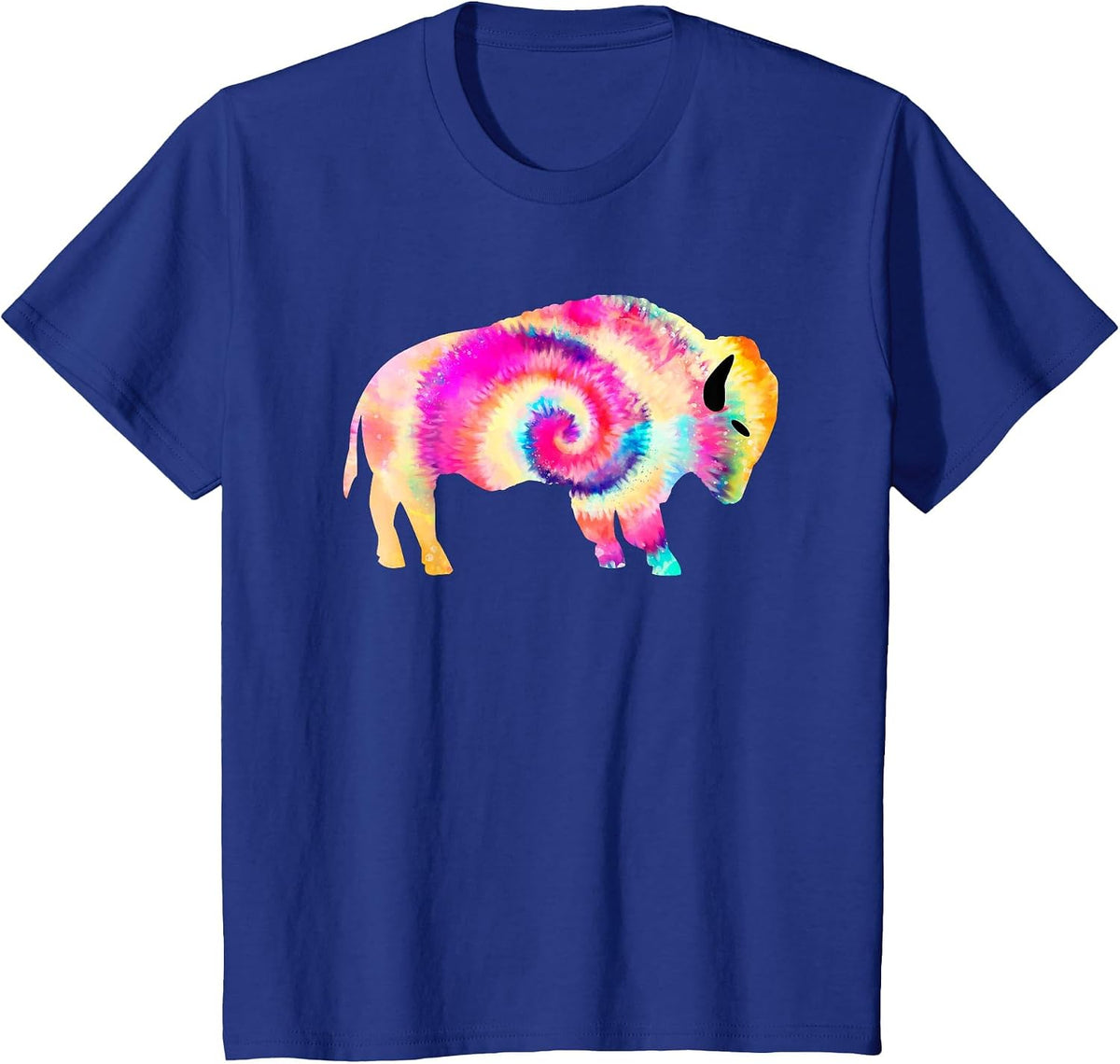 Rainbow Tie Dye Buffalo American Bison T-Shirt - Royal Blue
