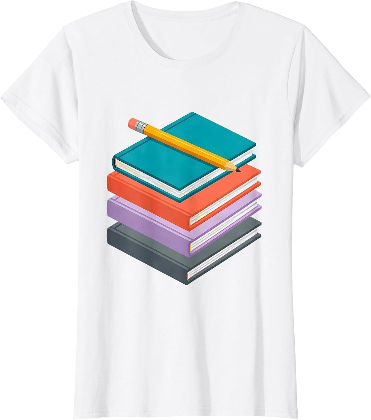 Women's Art Teacher Stacked Sketchbooks Pencil Graphic T-Shirt - White