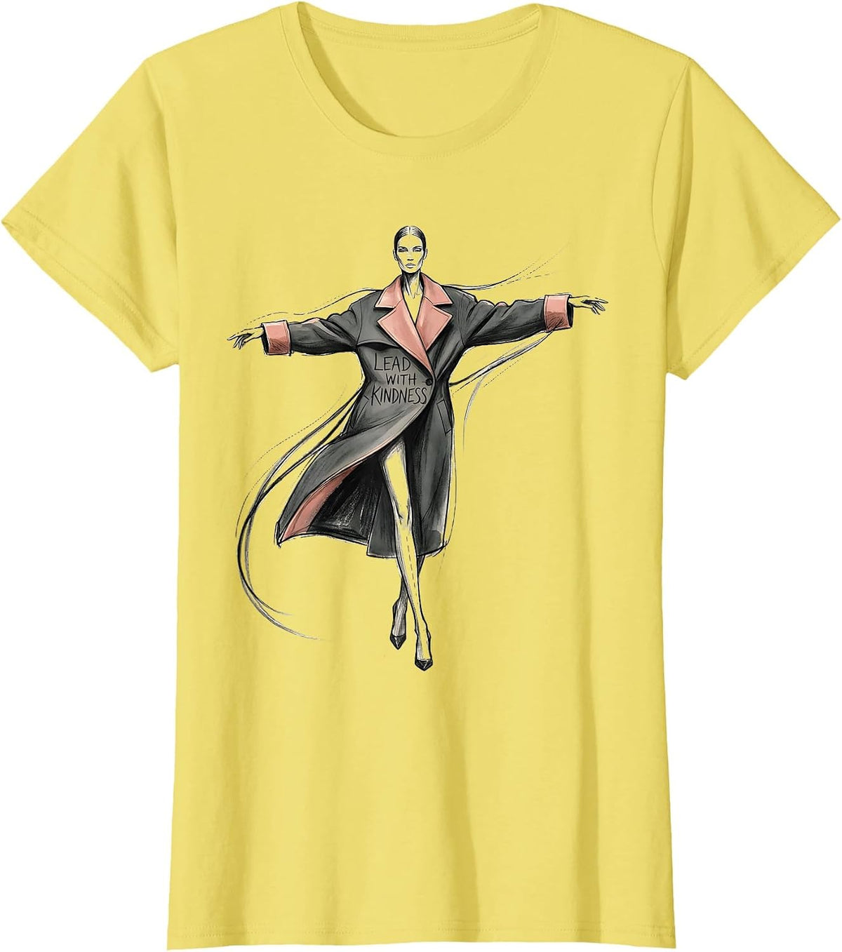 Lead With Kindness Be Kind Inspirational Design T-Shirt - Lemon Yellow