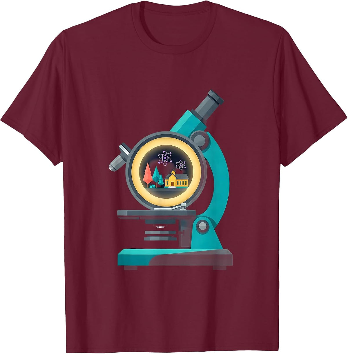 Microscope Tiny World Science Illustration T-Shirt - Burgundy