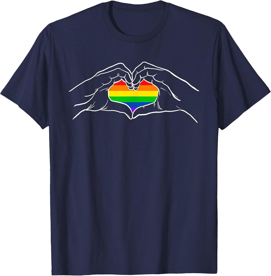 Rainbow Heart Hands T-Shirt - Navy Blue