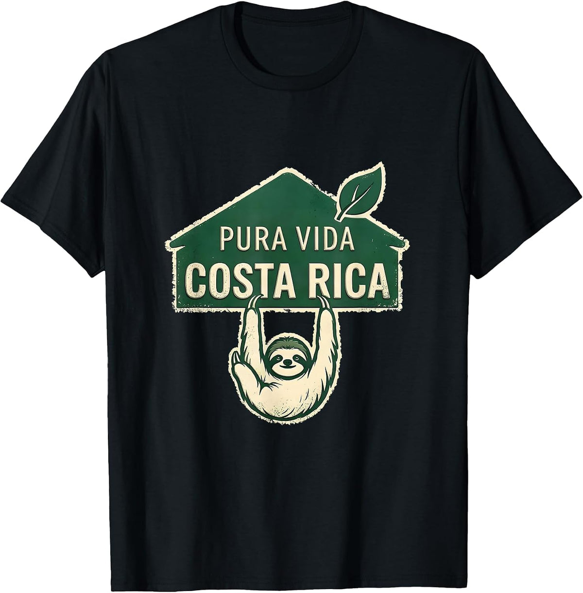 Men's Pura Vida Costa Rica Rubber Stamp Sloth Rainforest Souvenir T-Shirt - Black