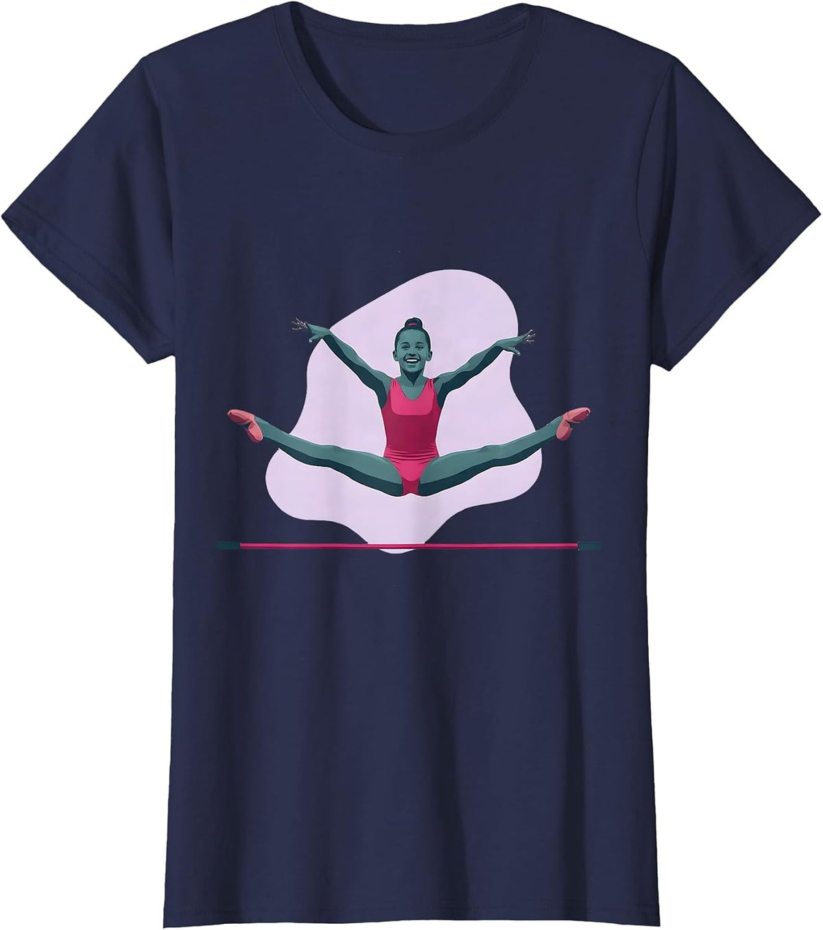 Women's Straddle Jump Gymnastics Silhouette Kids Athlete Gift T-Shirt - Navy Blue