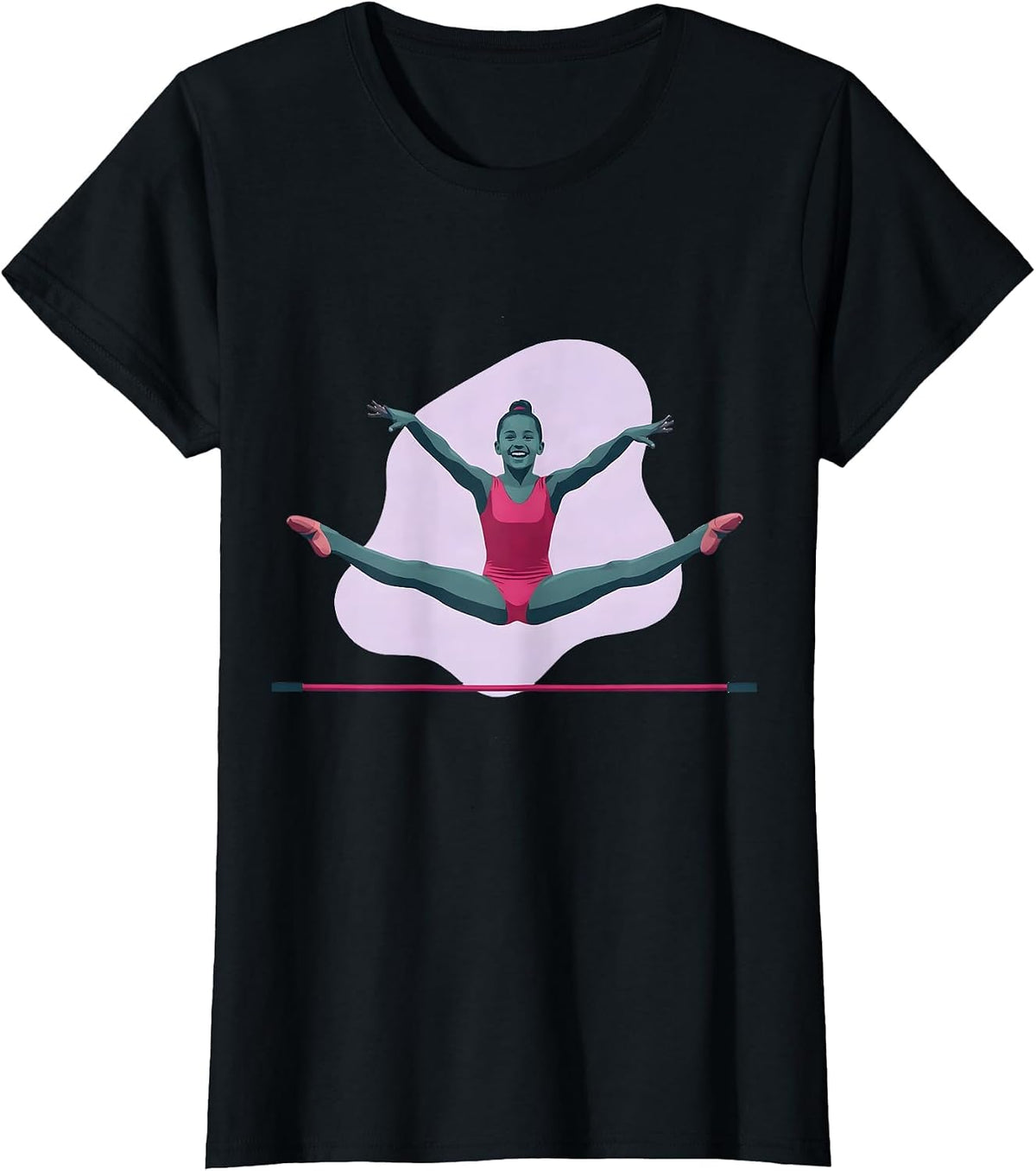 Women's Straddle Jump Gymnastics Silhouette Kids Athlete Gift T-Shirt - Black