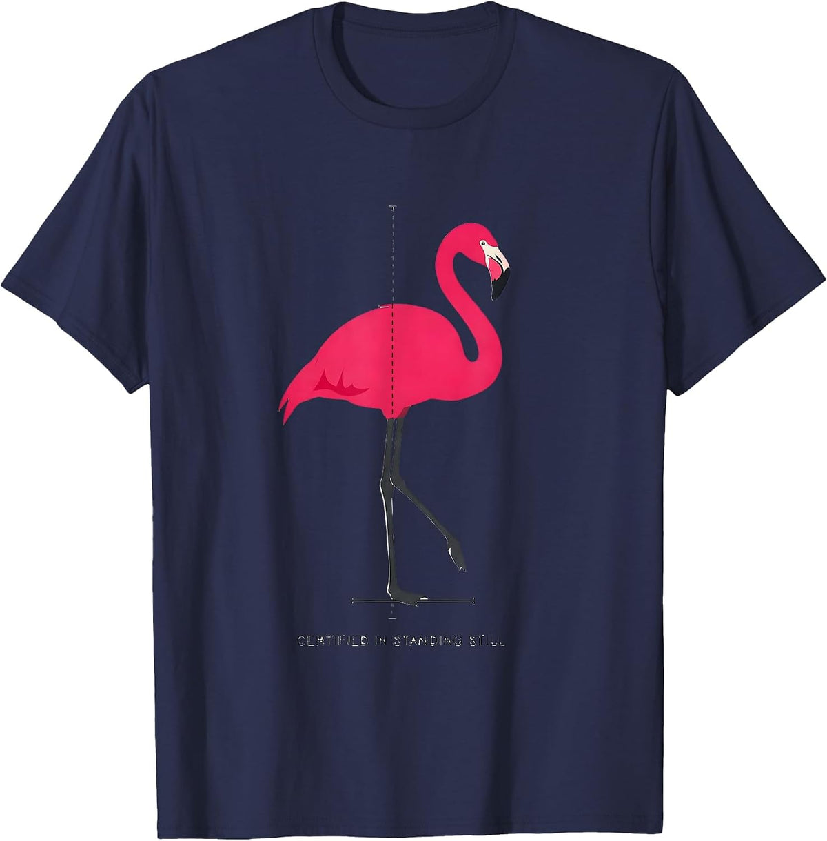 Certified In Standing Still Minimalist Flamingo Humor T-Shirt - Navy Blue