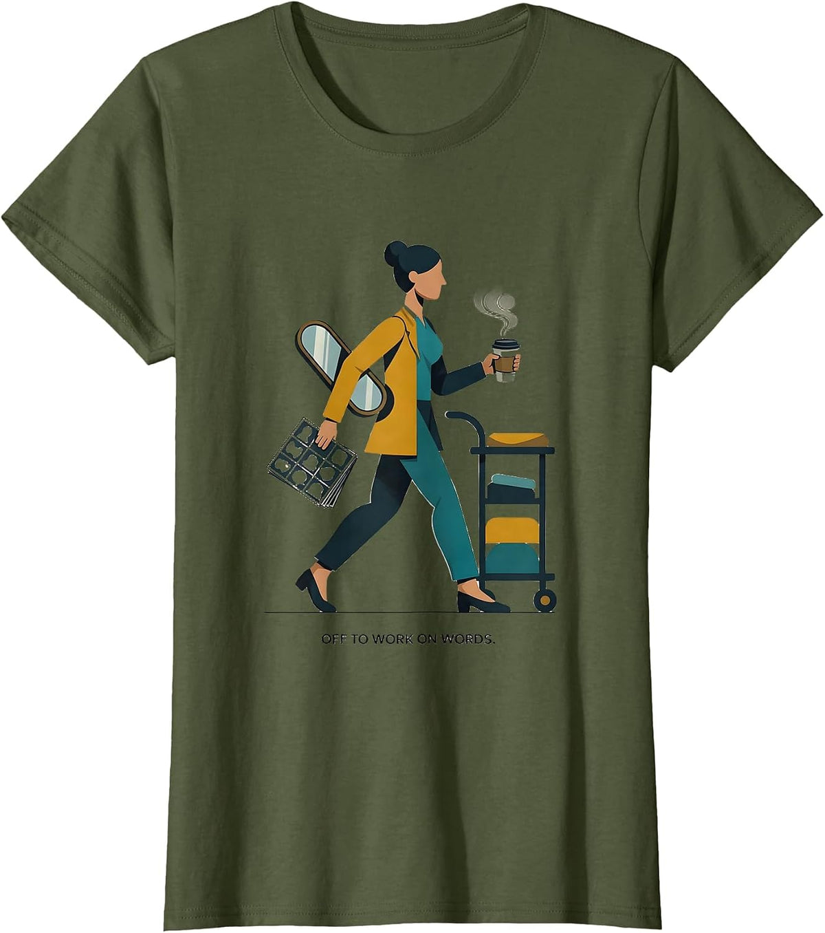Women's Off To Work On Words Midcentury Modern Therapy Humor T-Shirt - Olive Green