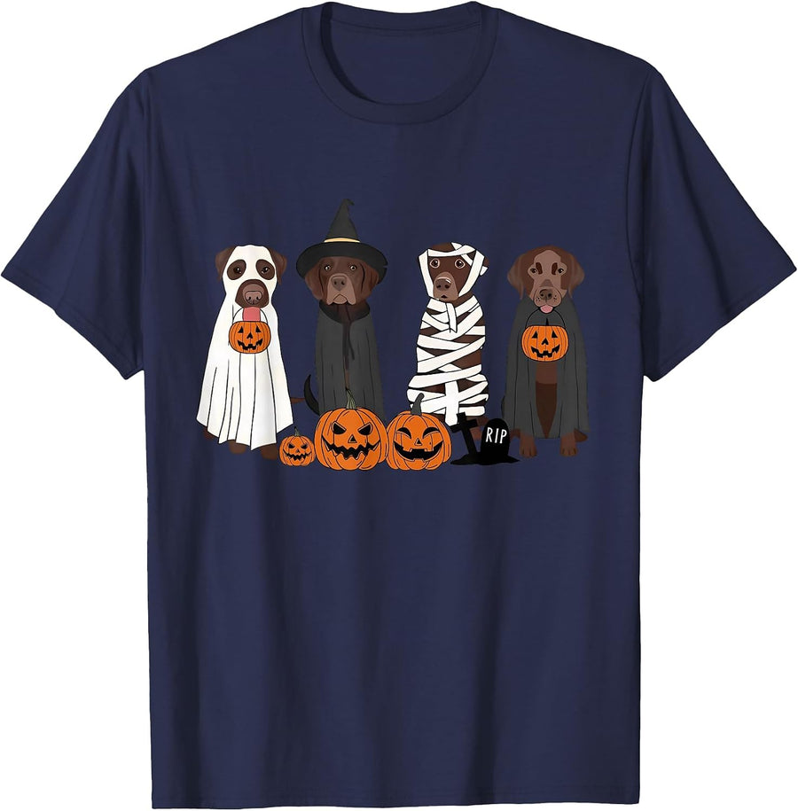 Black Labrador Dogs Witches Dressed As Ghosts in Boo Sheet T-Shirt - Navy Blue