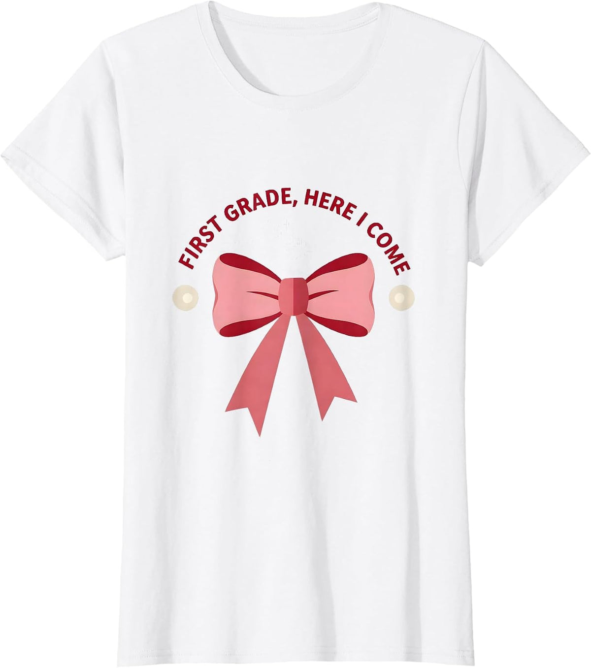 Women's First Grade Here I Come Coquette Ribbon Teacher Back T-Shirt - White