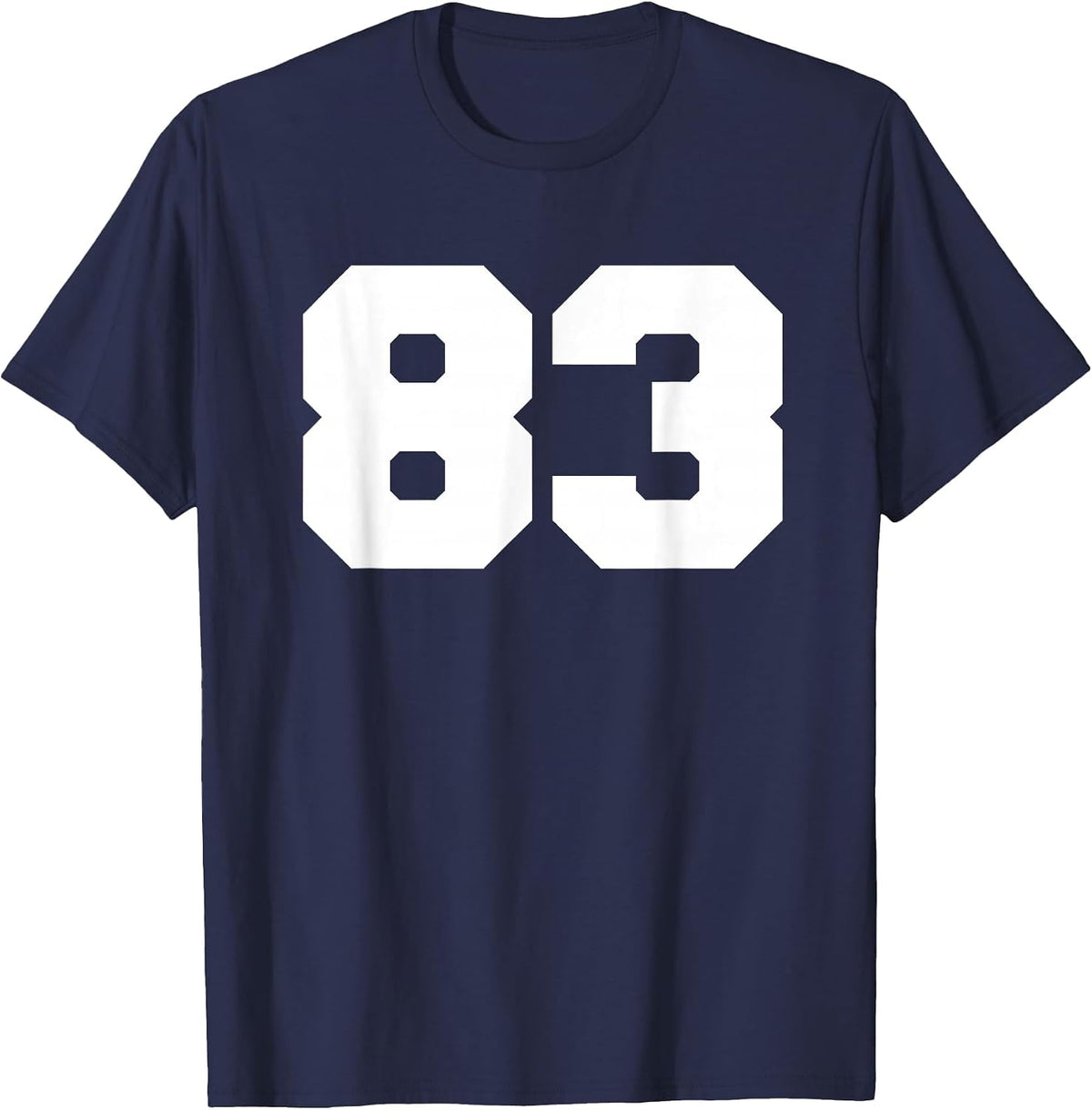 Number 83 Sports Jersey Player #83 Fan Front Print Varsity T-Shirt - Navy Blue