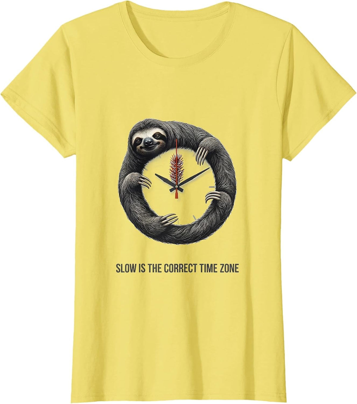 Women's Slow Is The Correct Time Zone Funny Sloth Lover Christmas T-Shirt - Lemon Yellow