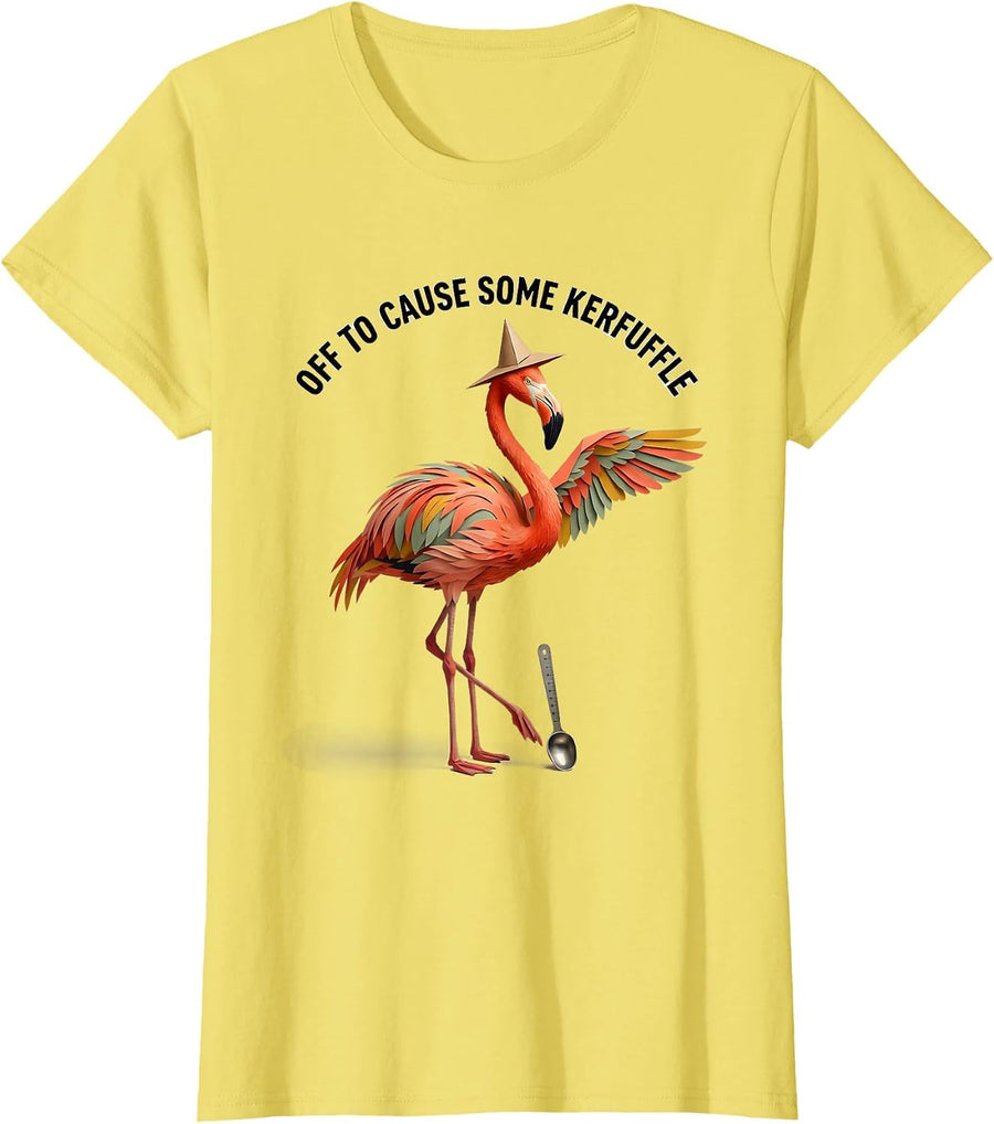 Women's Off To Cause Some Kerfuffle Flamingo Meme Humor T-Shirt - Lemon Yellow