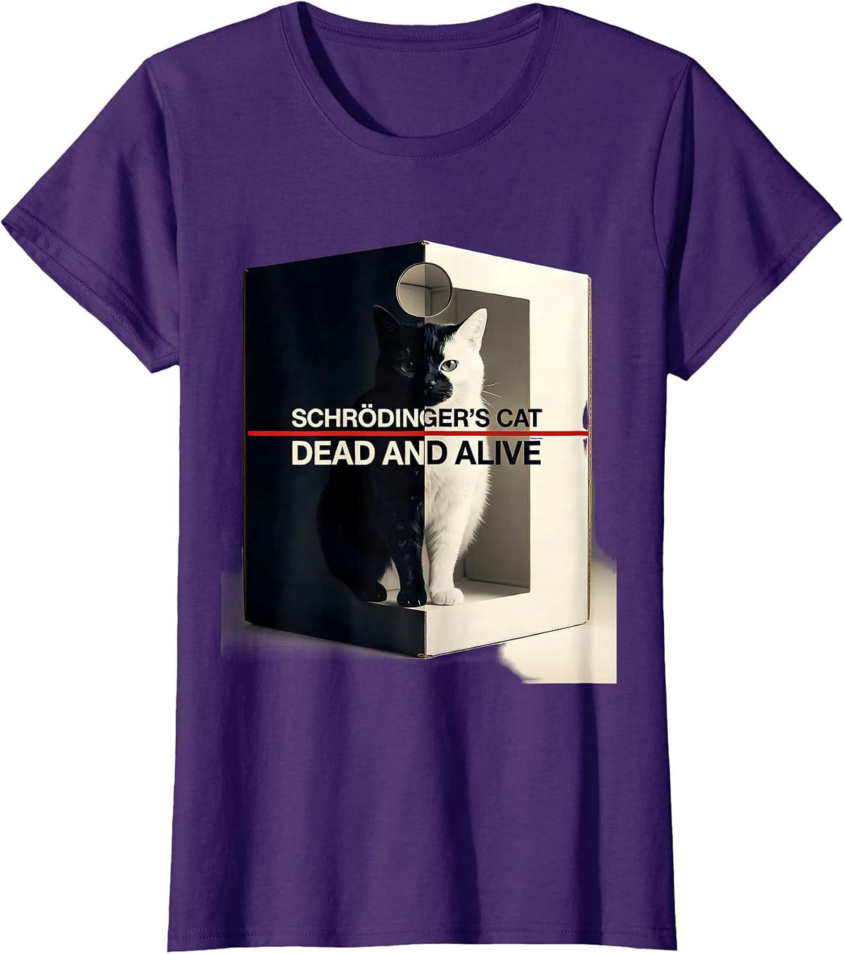 Women's Schrödinger's Cat: Dead And Alive Quantum Physics Humor T-Shirt - Purple