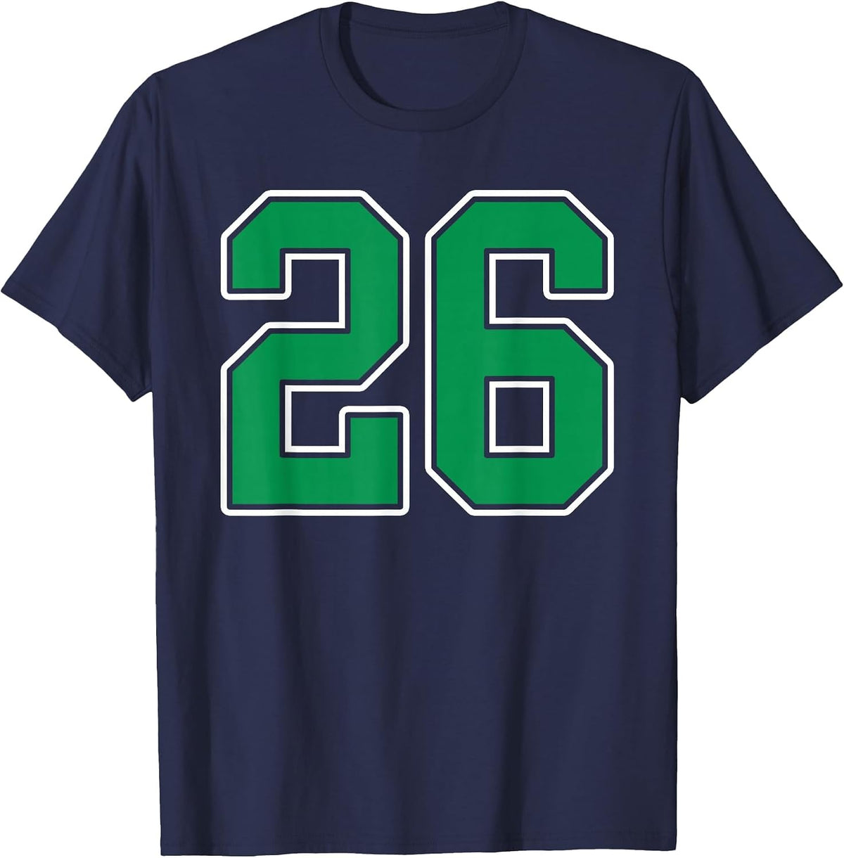 Kelly Green White Number 26 Jersey Player Uniform #26 T-Shirt - Navy Blue