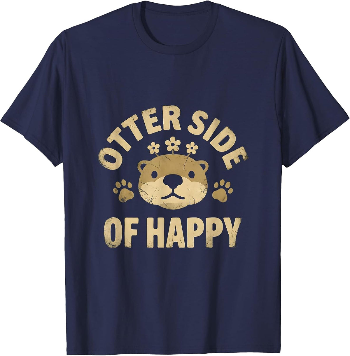 Men's Otter Side of Happy Cute Otter Design T-Shirt - Navy Blue
