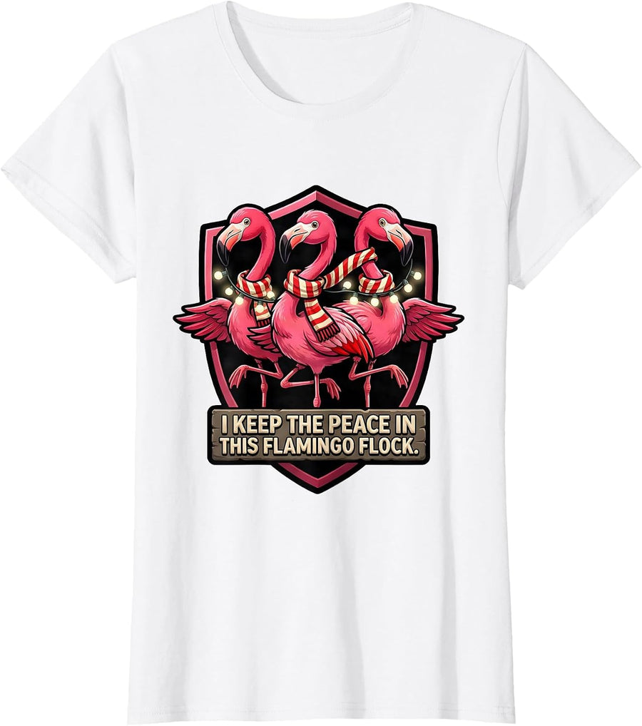 Women's I Keep The Peace In This Flamingo Flock Funny T-Shirt - White