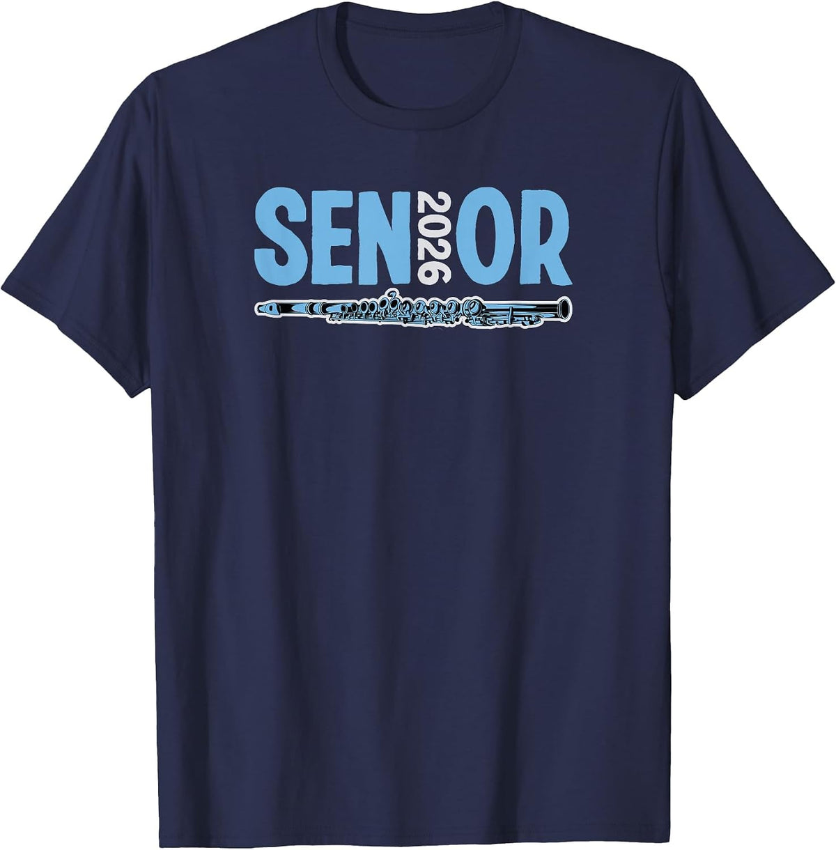 2026 Senior Flute Player Band Class Marching Band Graduate T-Shirt - Navy Blue