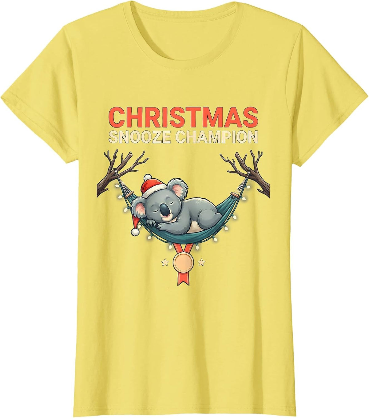 Women's Christmas Snooze Champion Funny Koala Lover Cute Australian T-Shirt - Lemon Yellow