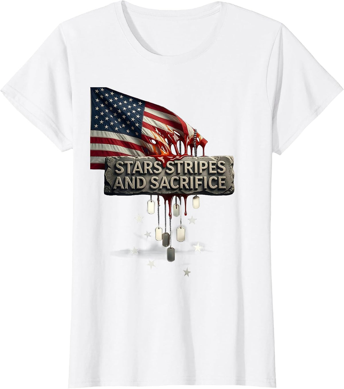 Stars Stripes and Sacrifice Memorial Day Design T-Shirt - White