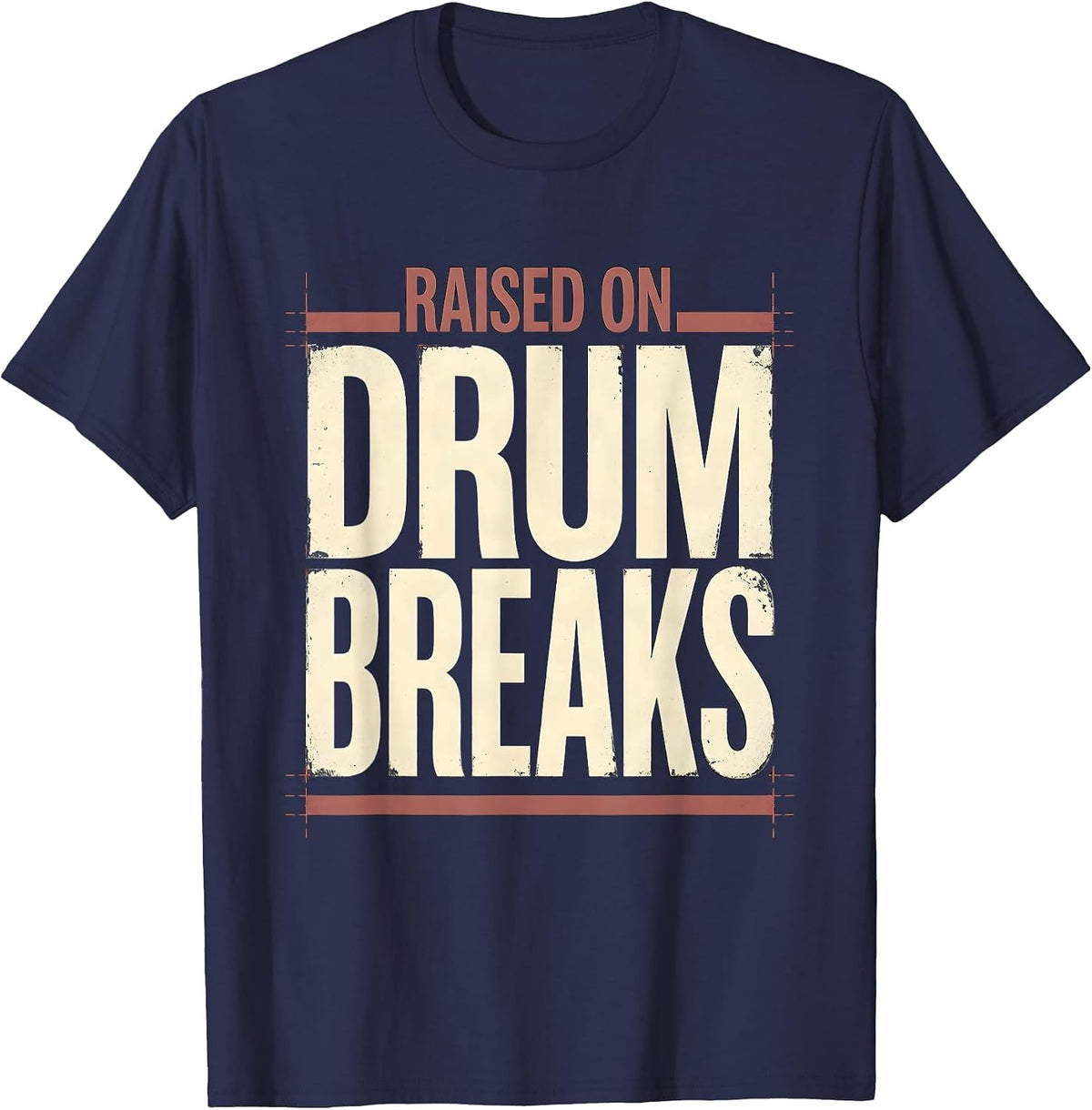 Men's Raised On Drum Breaks Vintage 90s Hip-Hop Rap Lyric T-Shirt - Navy Blue