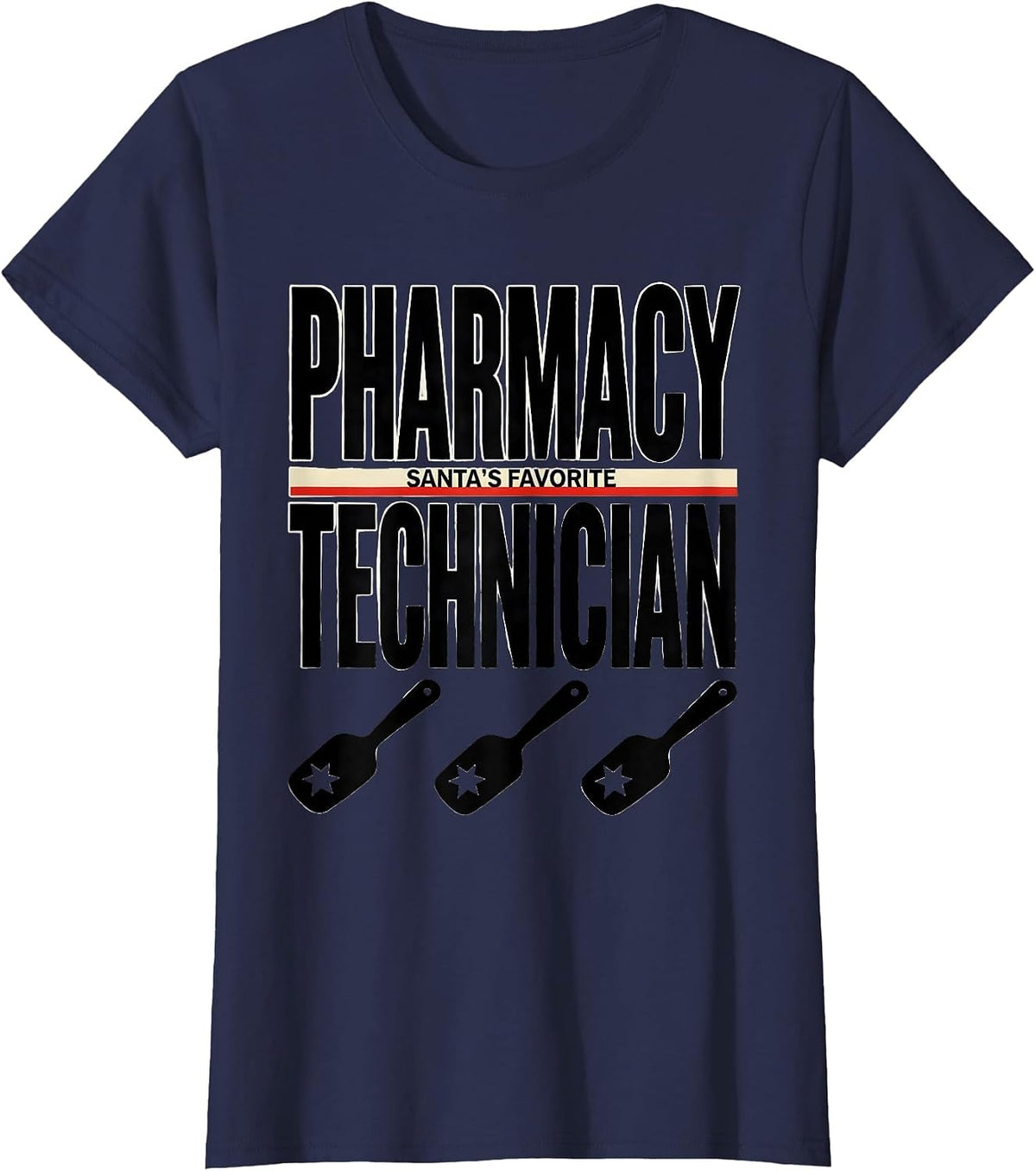 Women's Santa's Favorite Pharmacy Technician Funny Medical Tech T-Shirt - Navy Blue