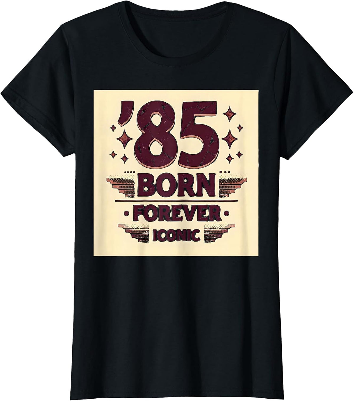Vintage 1985 Born Forever Iconic Design T-Shirt - Black