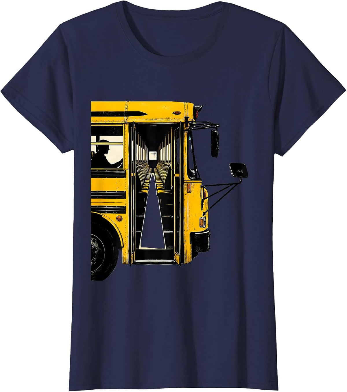 Women's School Bus Driver Appreciation Stencil Graphic Humor T-Shirt - Navy Blue