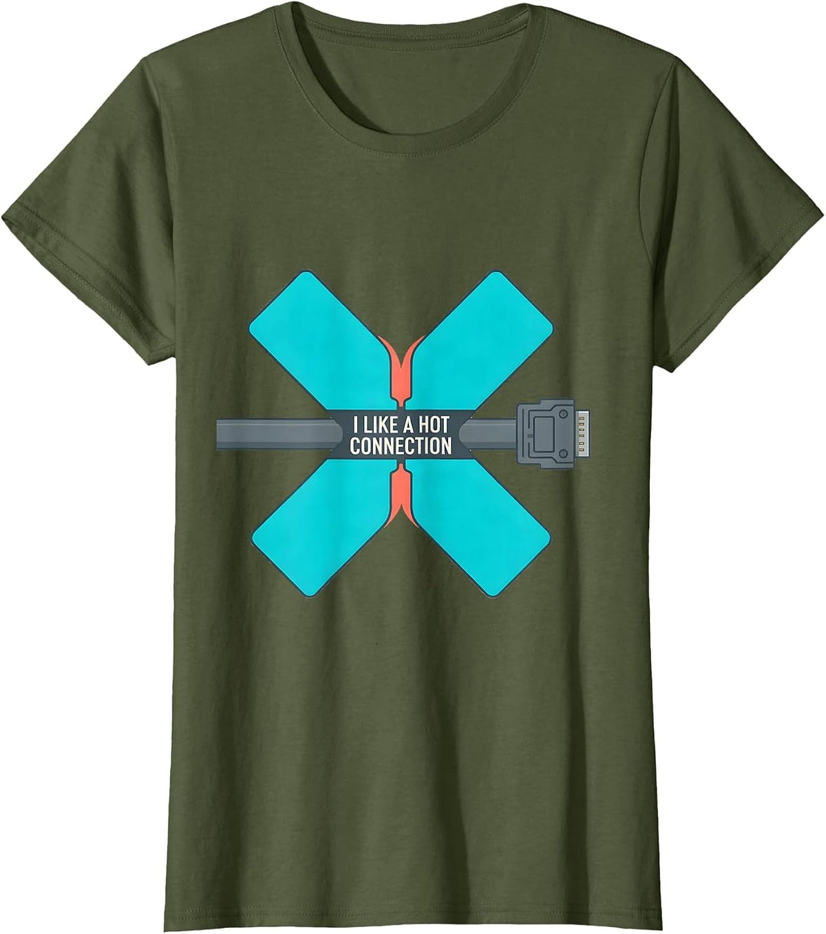 Women's I Like A Hot Connection Funny Electrician Trade Skeleton T-Shirt - Olive Green