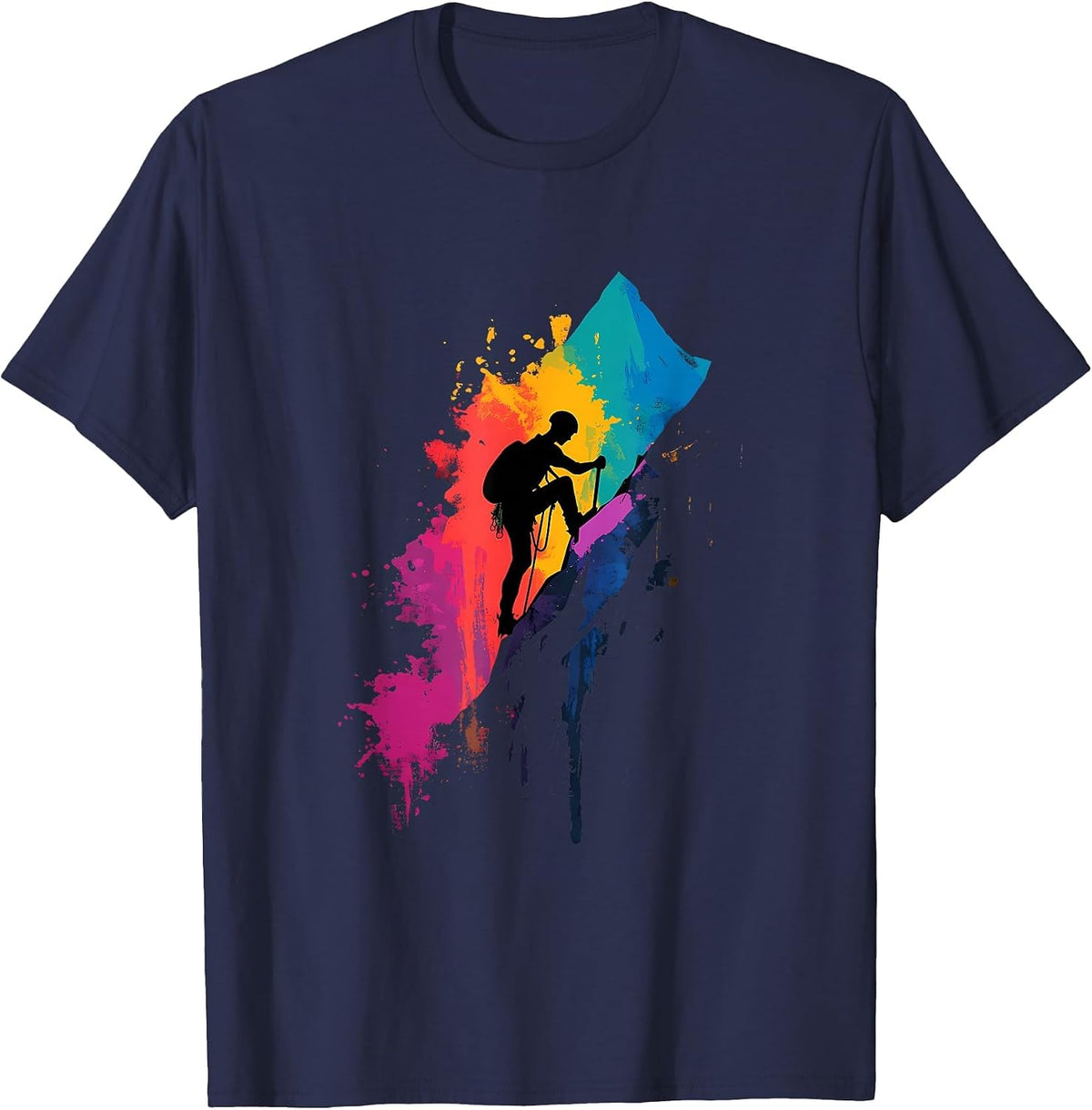 Colorful Mountaineering Climber Climbing Hiking Mountain T-Shirt - Navy Blue