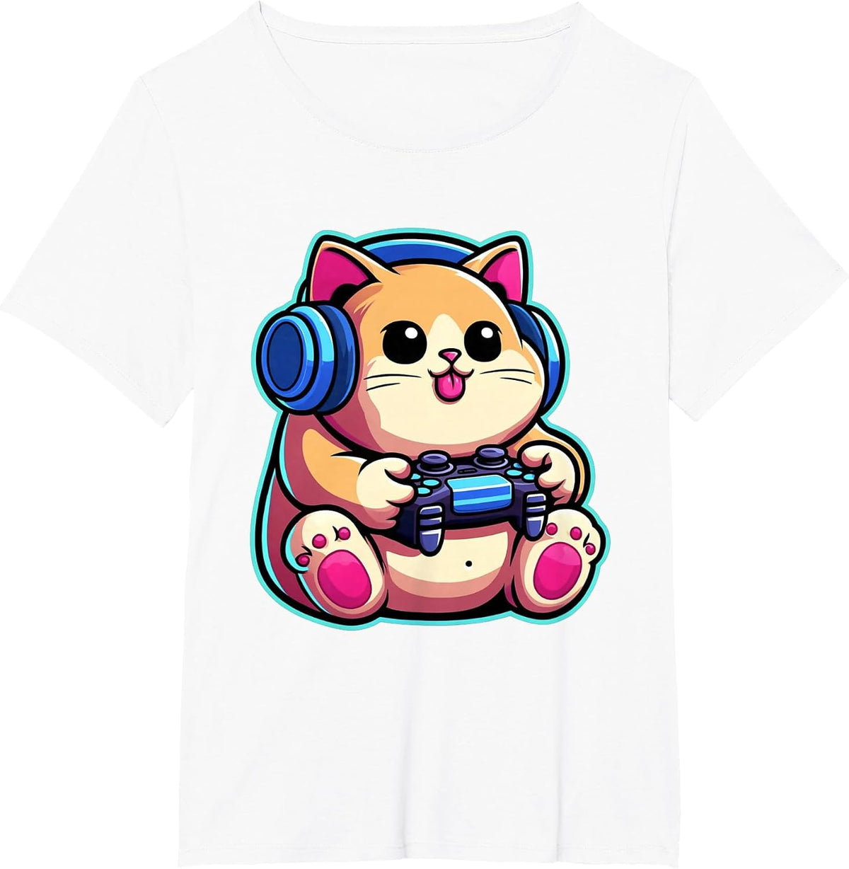 Funny Cat Gamer Gaming Cat Video Game T-Shirt - White