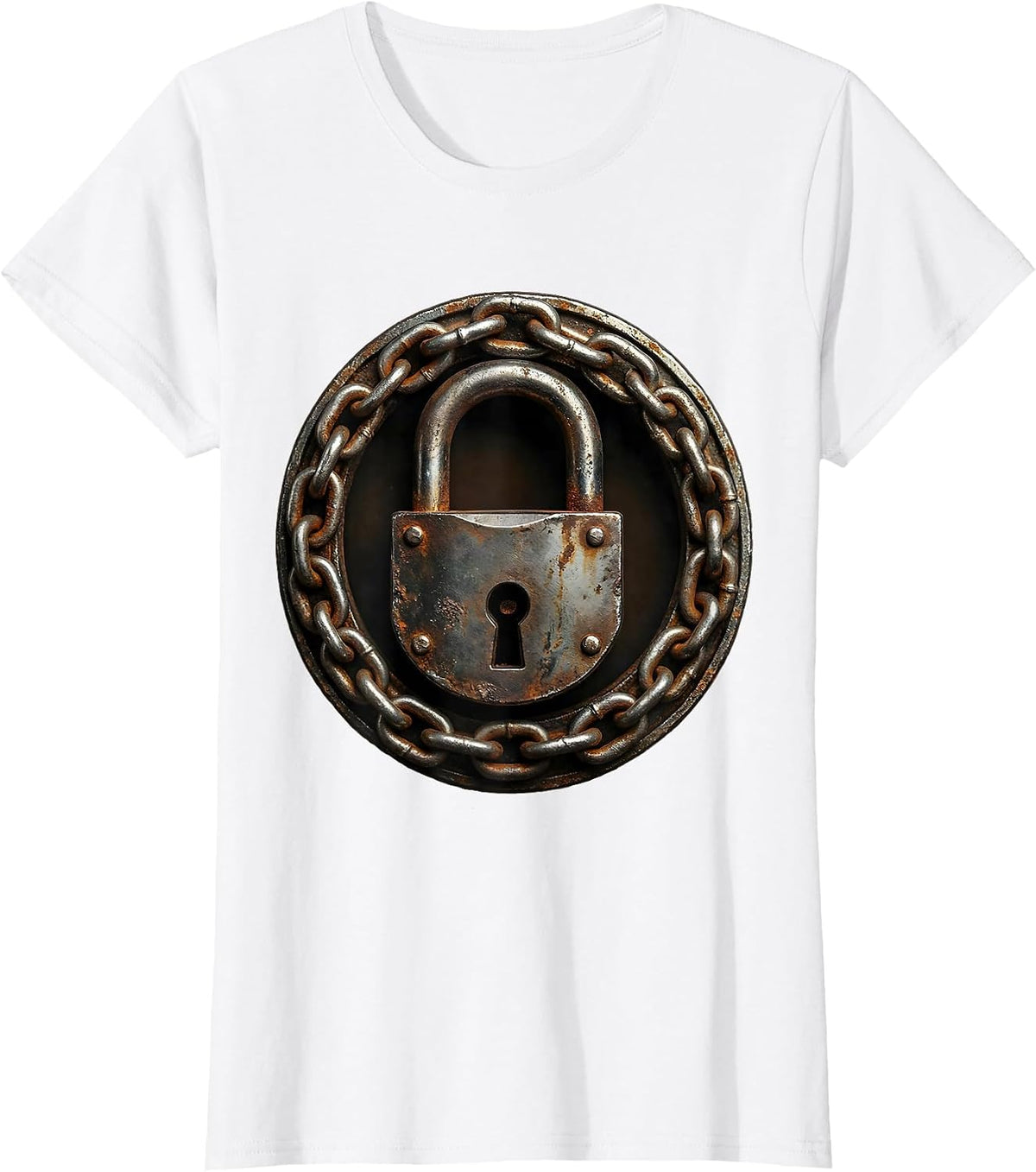 Heavy Padlock Wrapped in Chain Graphic T-Shirt - White