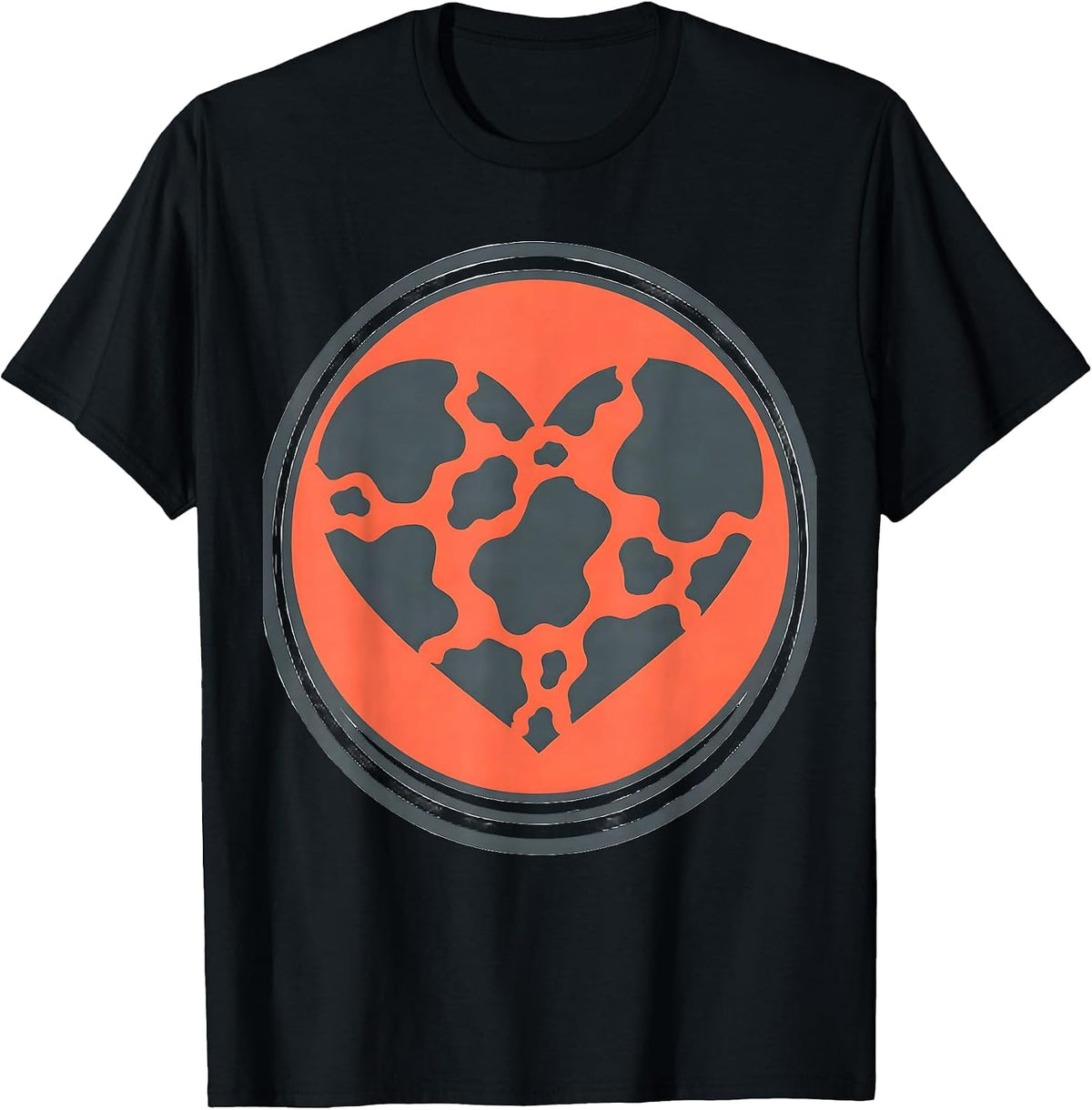 Men's Cow Print Heart Pattern Cute Cow Lover Graphic T-Shirt - Black